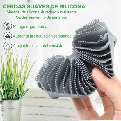 Cepillo exfoliante de silicona ecológica, ideal para pieles sensibles.