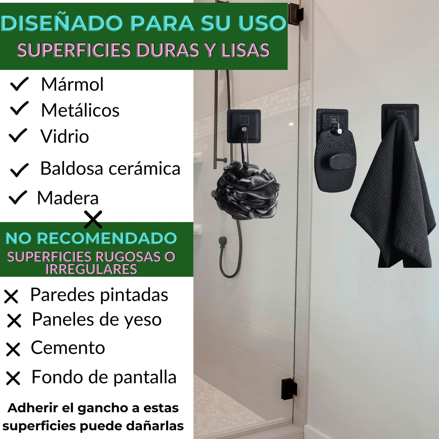 "Gancho EcoHook para baño, fabricado en silicona y acero inoxidable, ofrece una solución práctica y elegante para organizar tu espacio de forma duradera y eficiente."