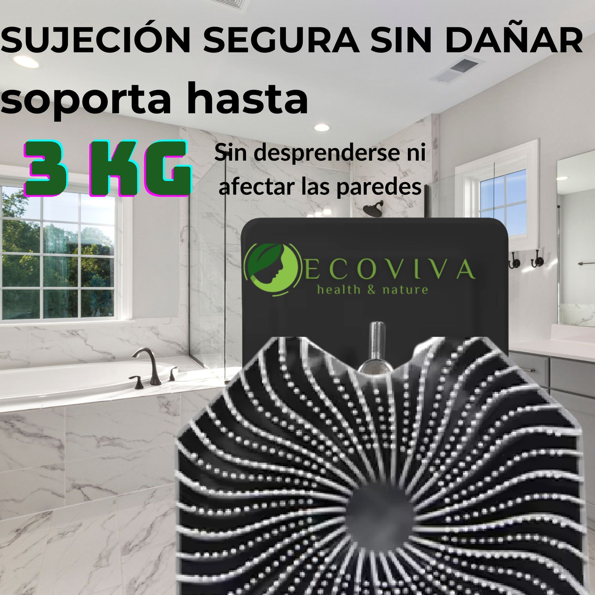 "Gancho EcoHook para baño, fabricado en silicona y acero inoxidable, ofrece una solución práctica y elegante para organizar tu espacio de forma duradera y eficiente."